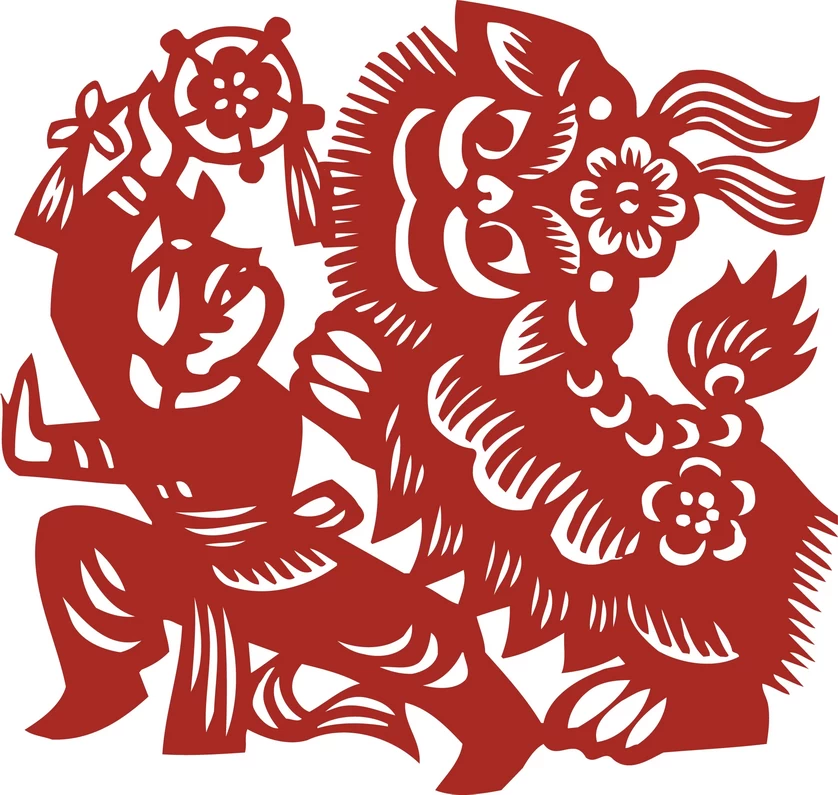 中国风中式传统喜庆民俗人物动物窗花剪纸插画边框AI矢量PNG素材【2735】